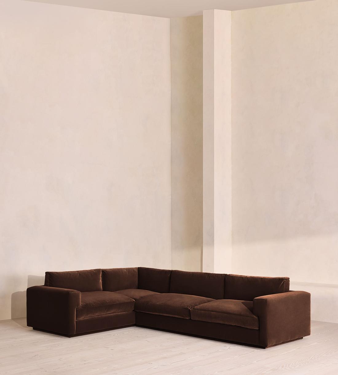Mossley Left L-Shape Sofa - Velvet - Chocolate - Listing - Image 1