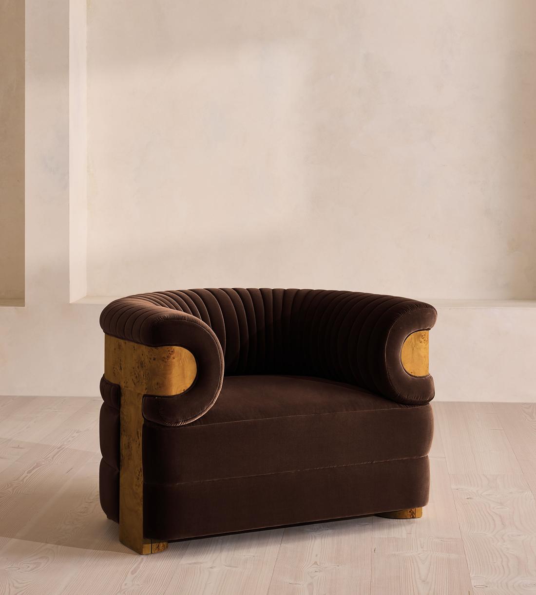 Caleb Armchair - Dark Burl - Velvet - Chocolate - US - Listing - Image 1