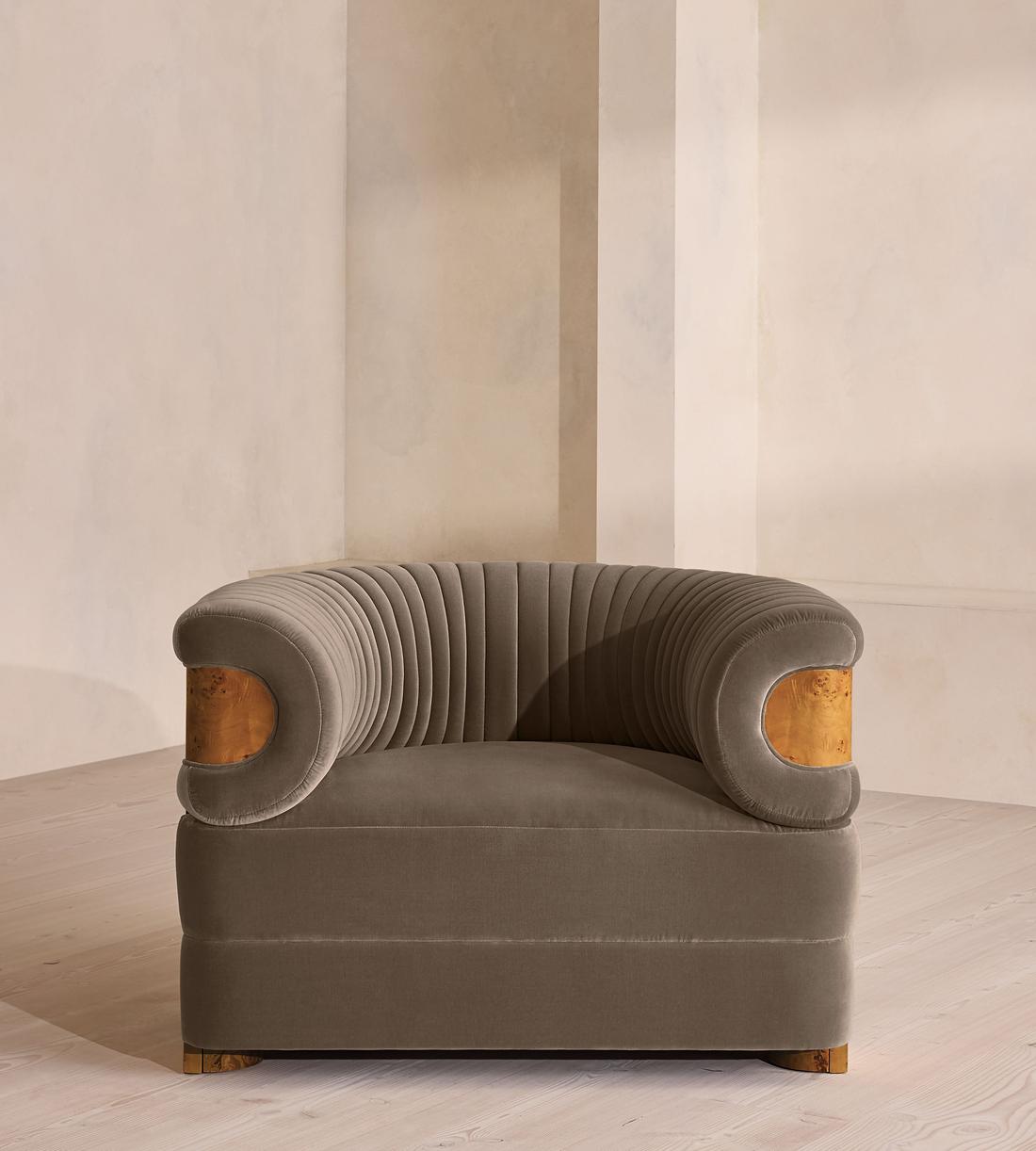 Caleb Armchair - Dark Burl - Velvet - Taupe - US - Listing - Image 2