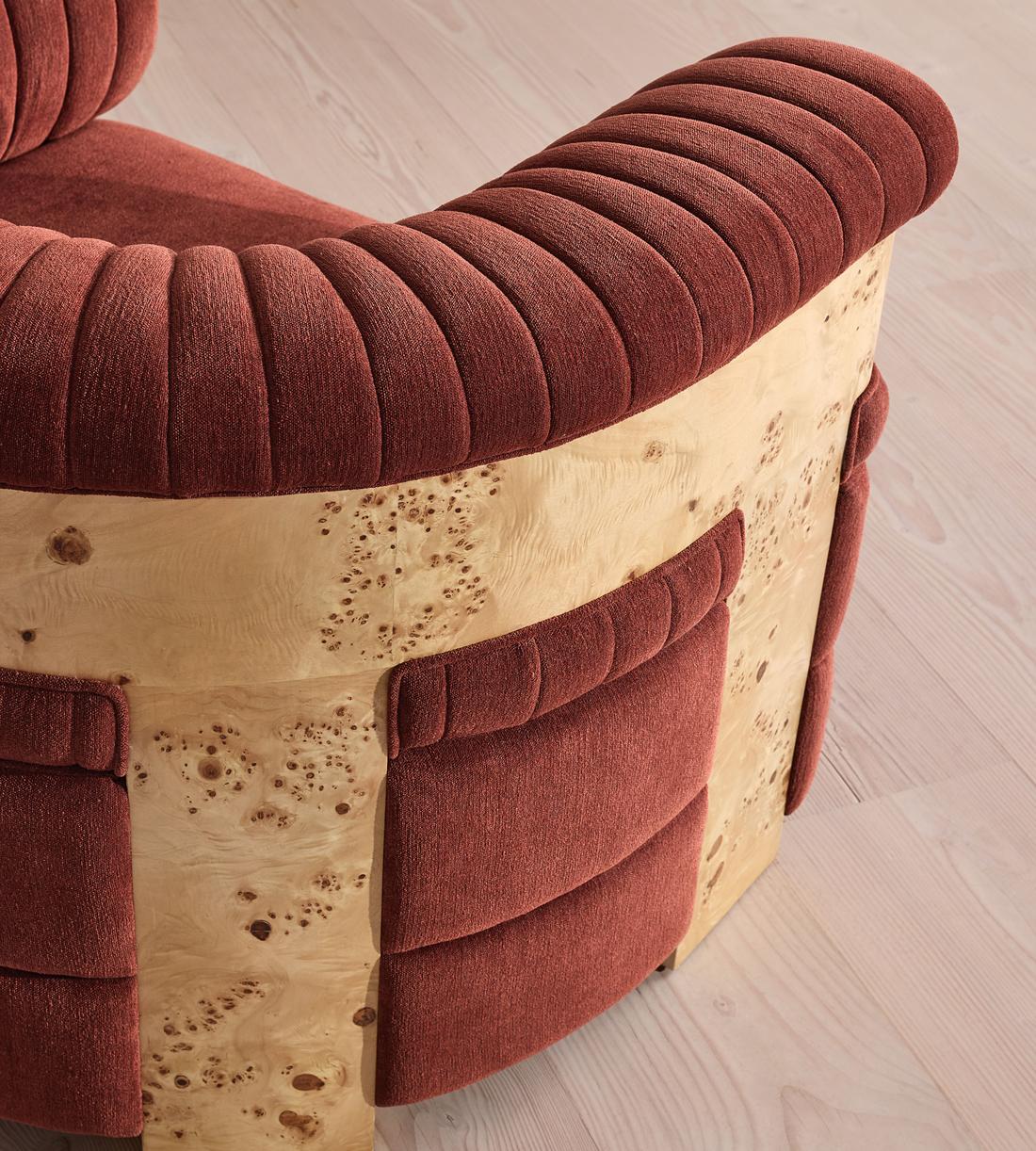 Caleb Armchair - Blonde Burl - Linen Chenille Rust - UK - Images - Image 5