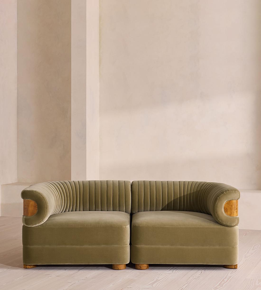 Caleb Modular Three Seater Sofa - Velvet - Lichen - Dark Burl - UK - Listing - Image 1
