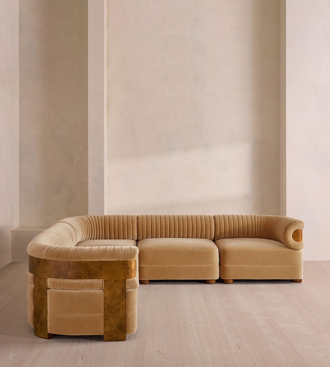 Caleb Modular Corner Sofa - Velvet - Camel - Dark Burl - UK - Listing - Image 2