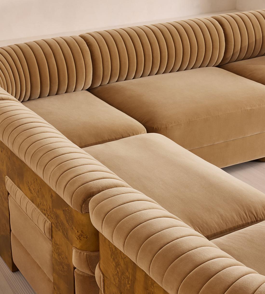 Caleb Modular Corner Sofa - Velvet - Camel - Dark Burl - UK - Images - Image 4