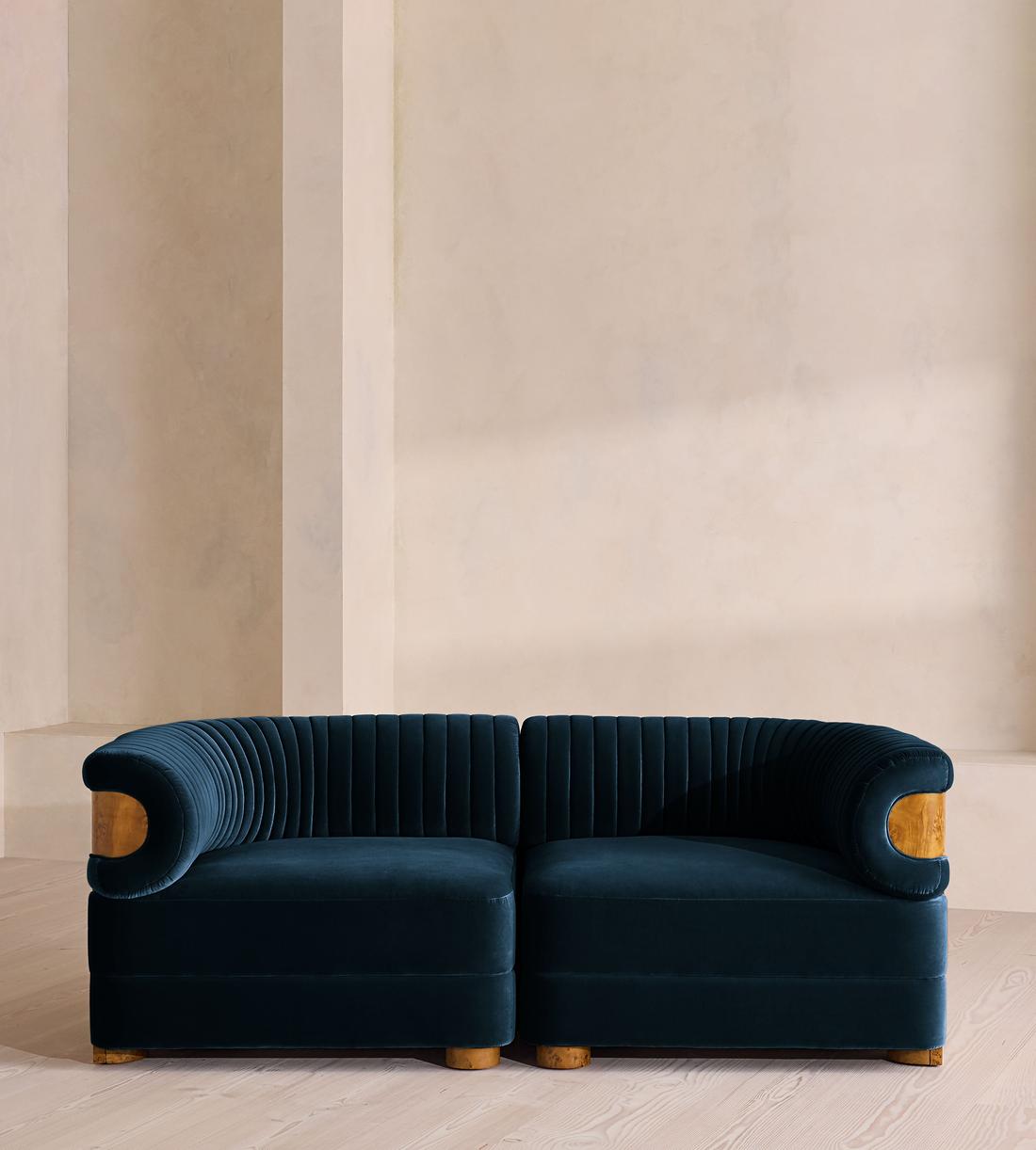 Caleb Modular Three Seater Sofa - Velvet - Royal Blue - Dark Burl - UK - Listing - Image 1