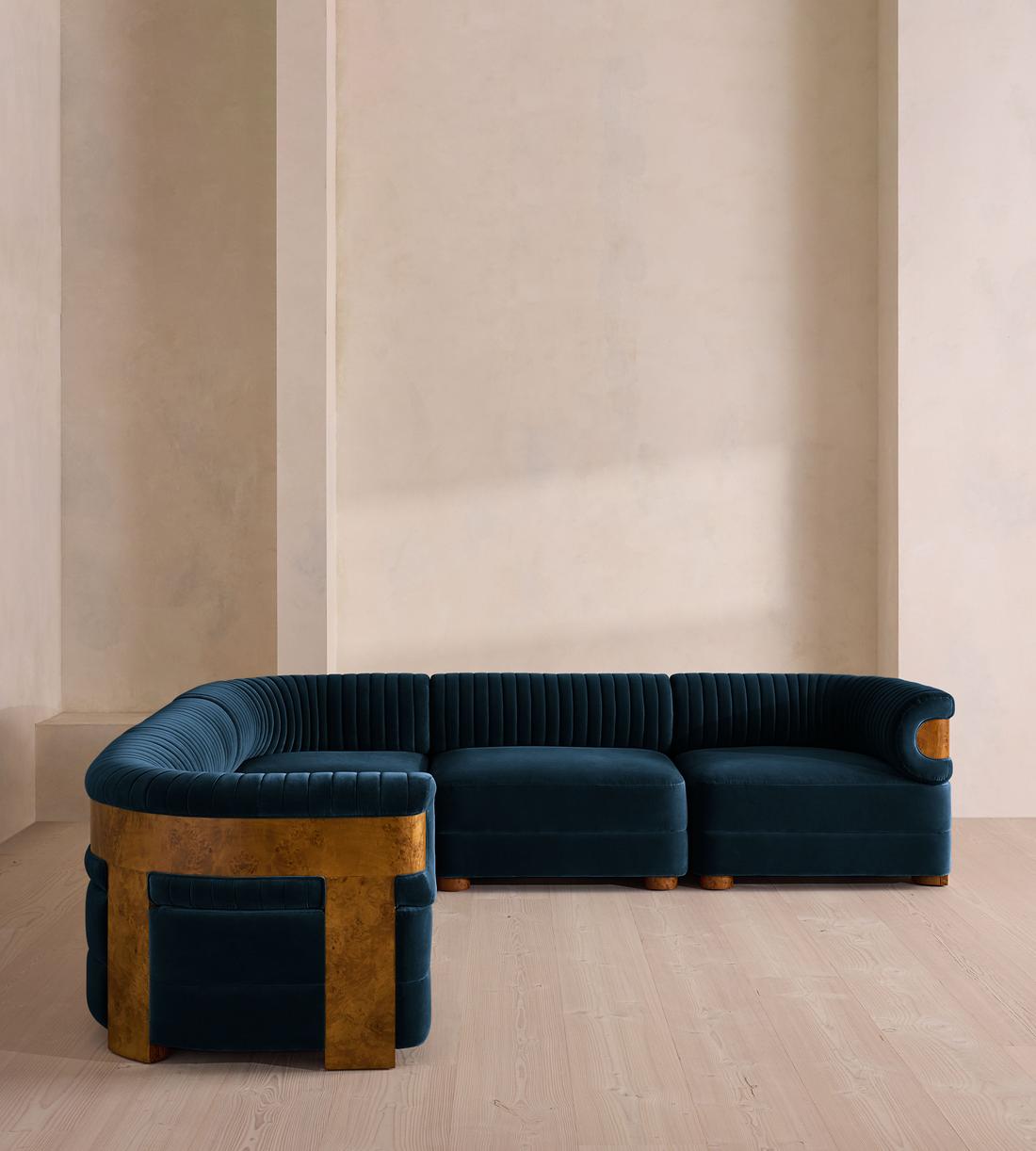 Caleb Modular Corner Sofa - Velvet - Royal Blue - Dark Burl - UK - Listing - Image 2