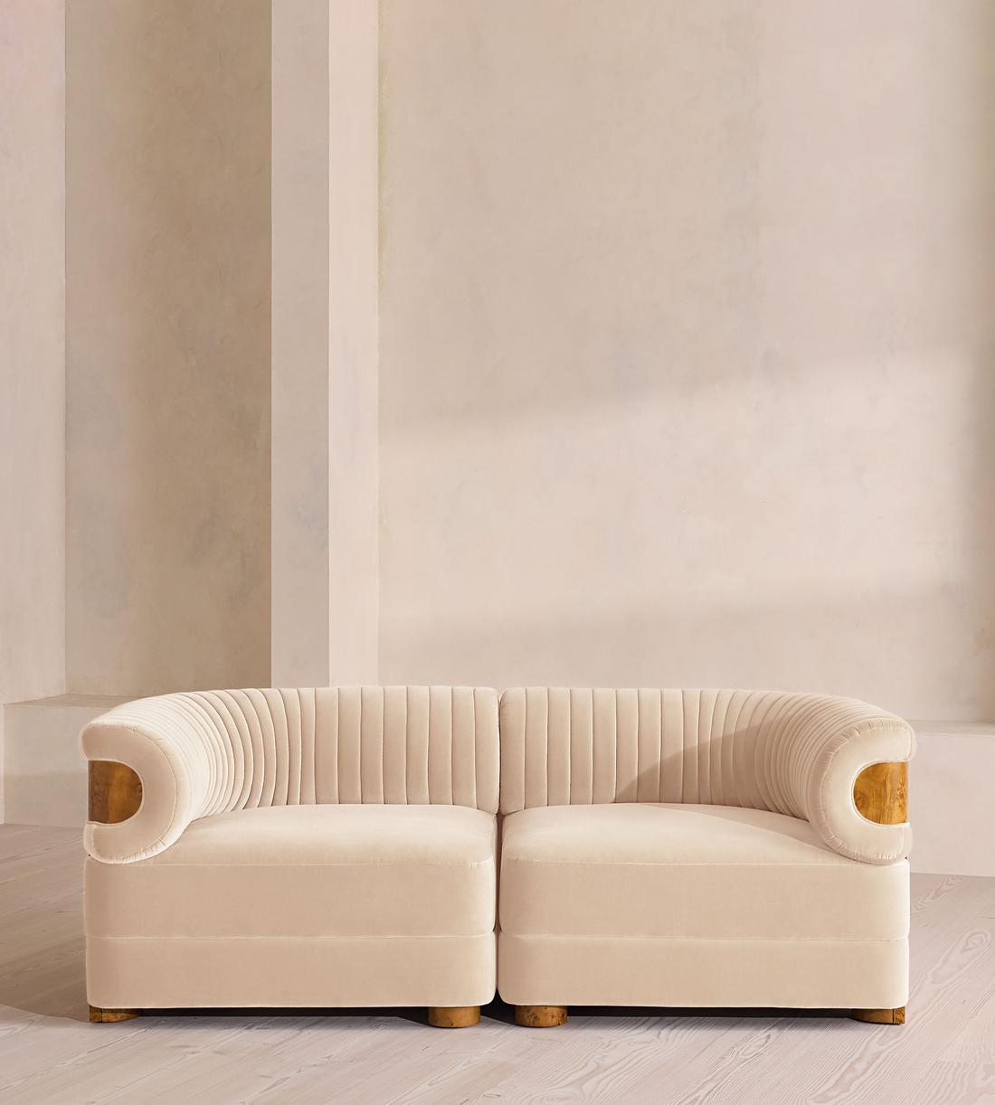 Caleb Modular Three Seater Sofa - Velvet - Porcelain - Dark Burl - UK - Listing - Image 1