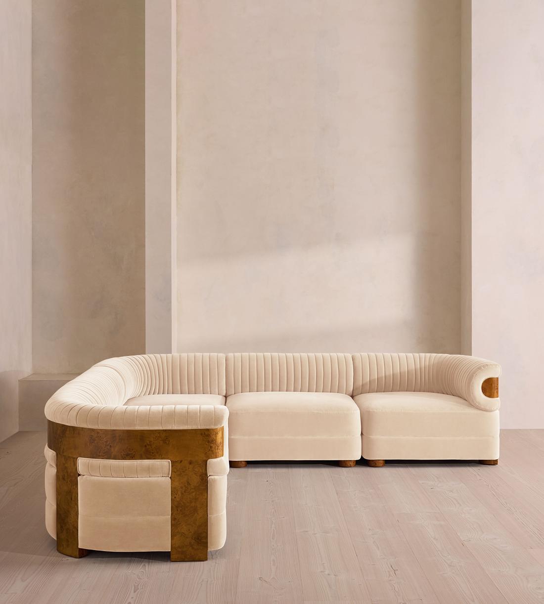 Caleb Modular Corner Sofa - Velvet - Porcelain - Dark Burl - UK - Listing - Image 2