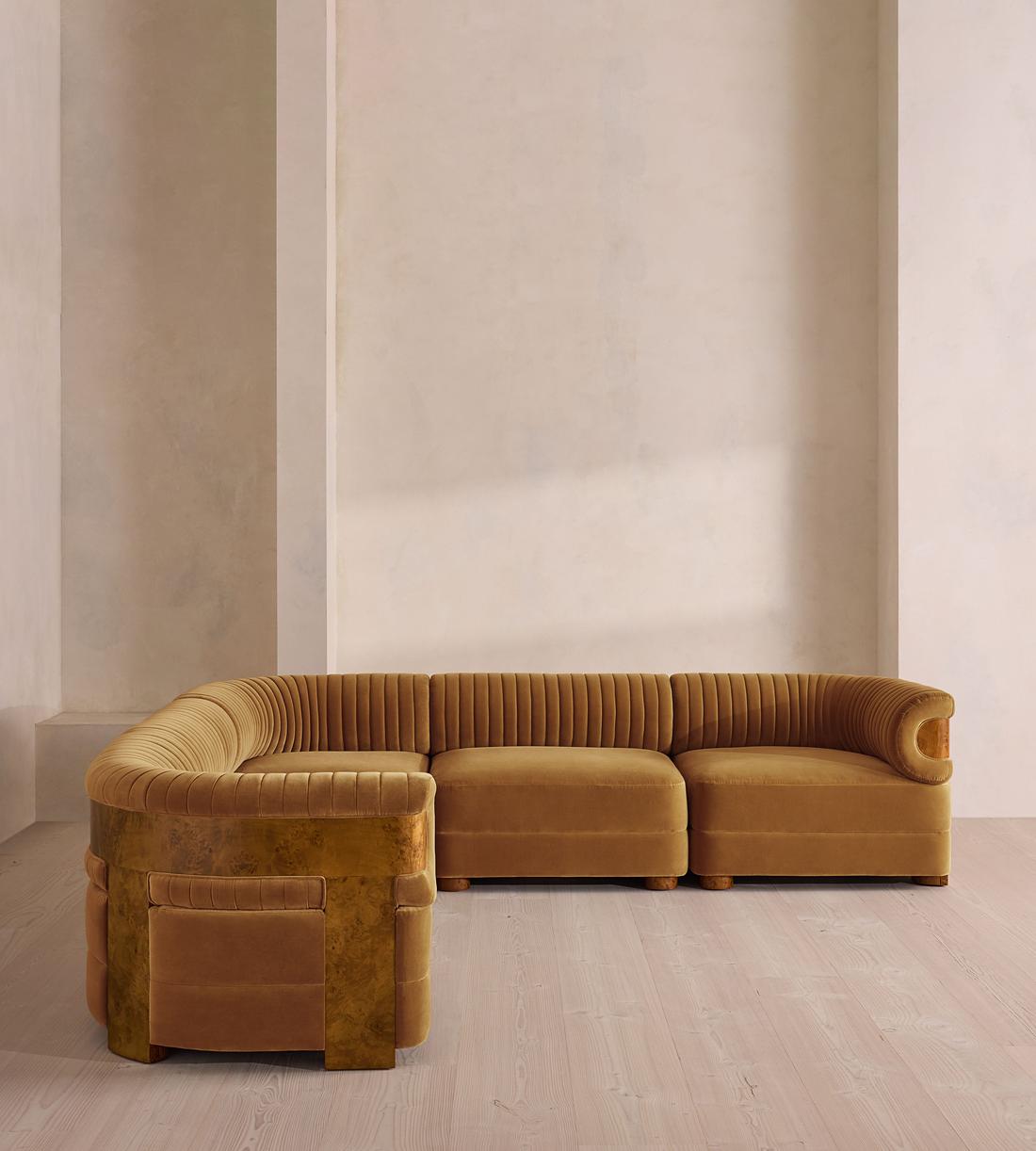 Caleb Modular Corner Sofa - Velvet - Mustard - Dark Burl - UK - Listing - Image 2
