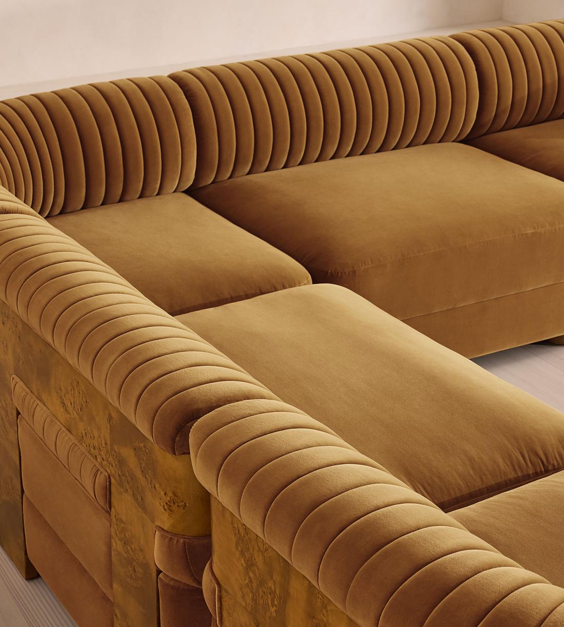 Caleb Modular Corner Sofa - Velvet - Mustard - Dark Burl - UK - Images - Image 4
