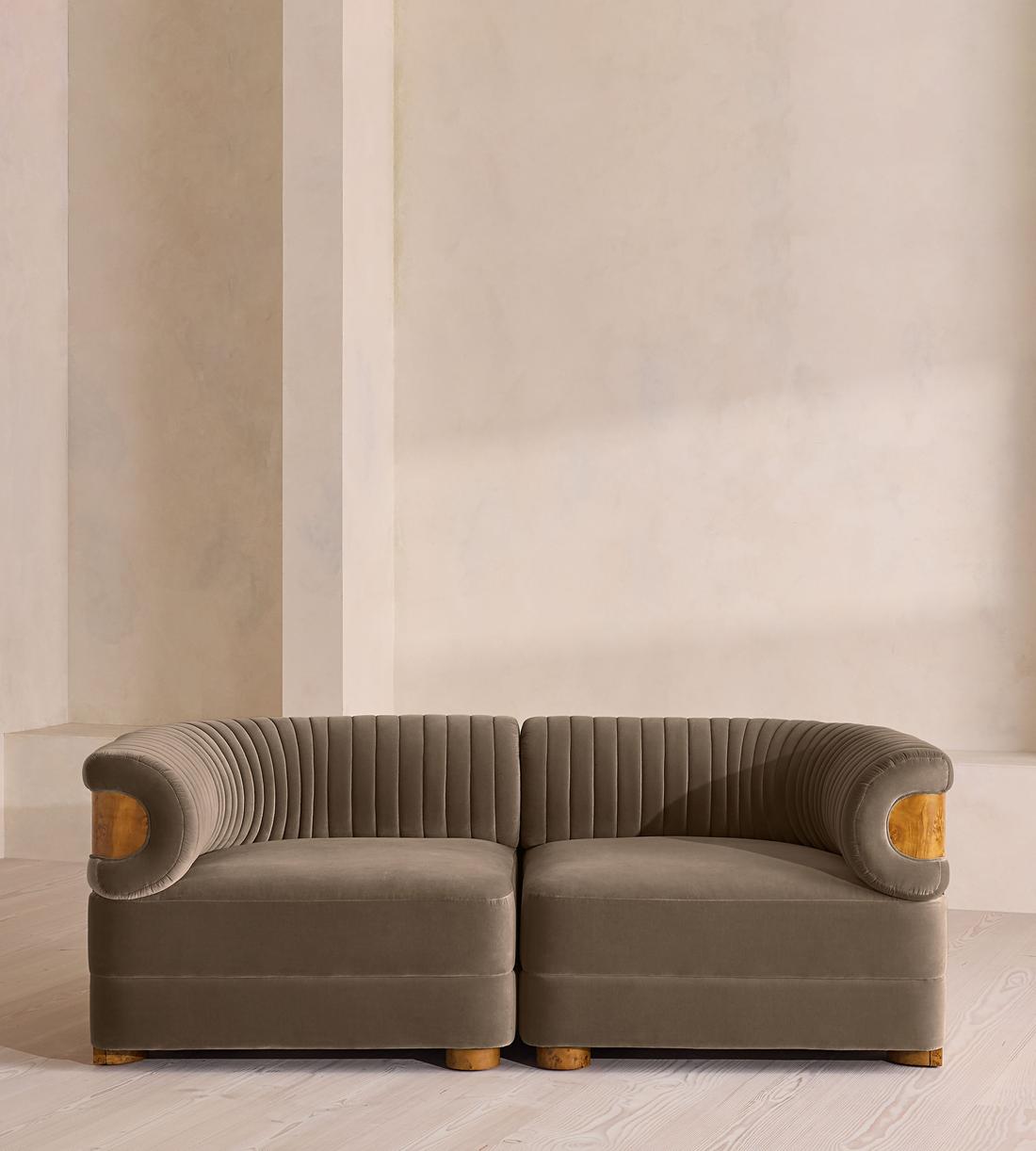 Caleb Modular Three Seater Sofa - Velvet - Taupe - Dark Burl - UK - Listing - Image 1