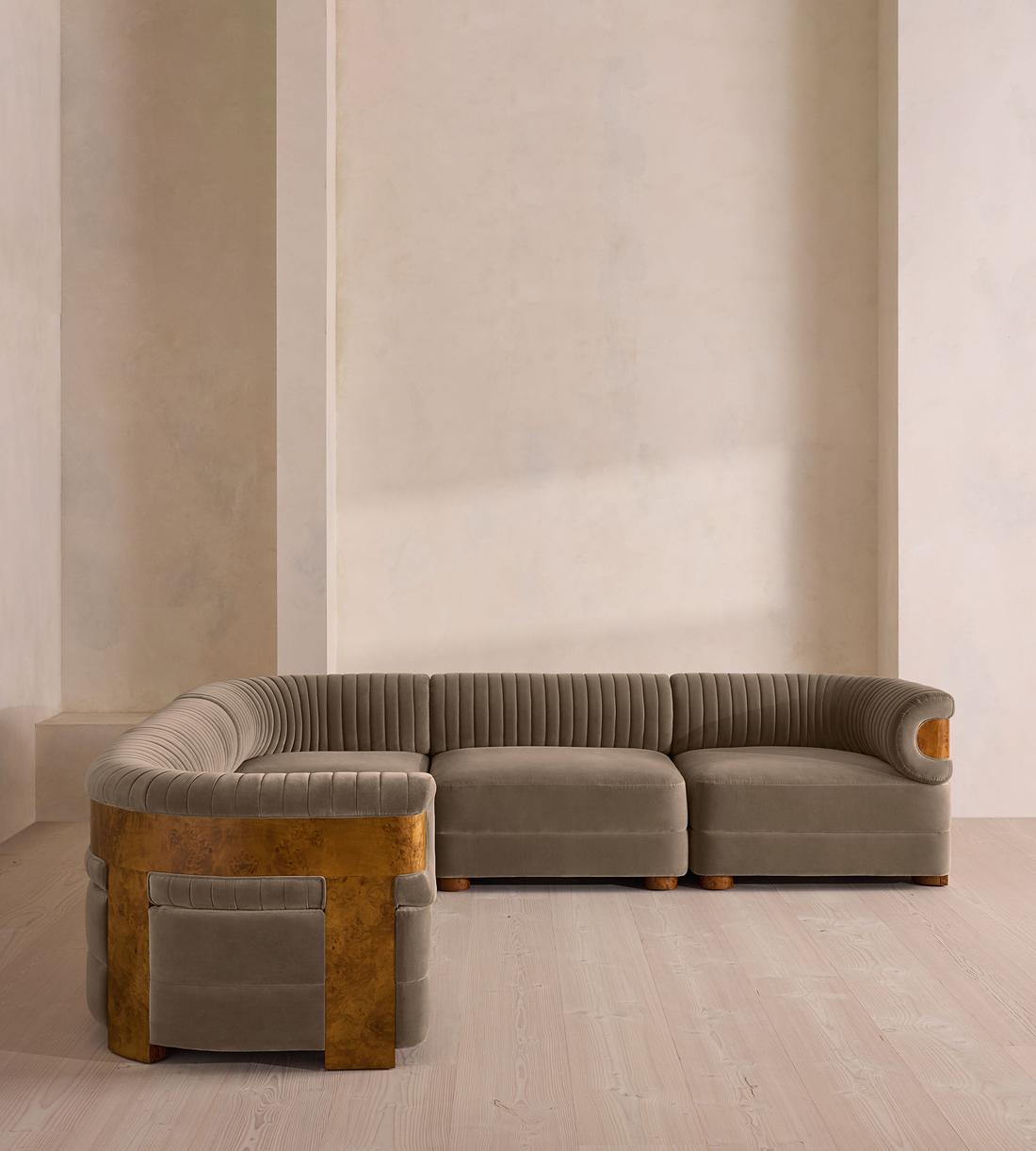 Caleb Modular Corner Sofa - Velvet - Taupe - Dark Burl - UK - Listing - Image 2