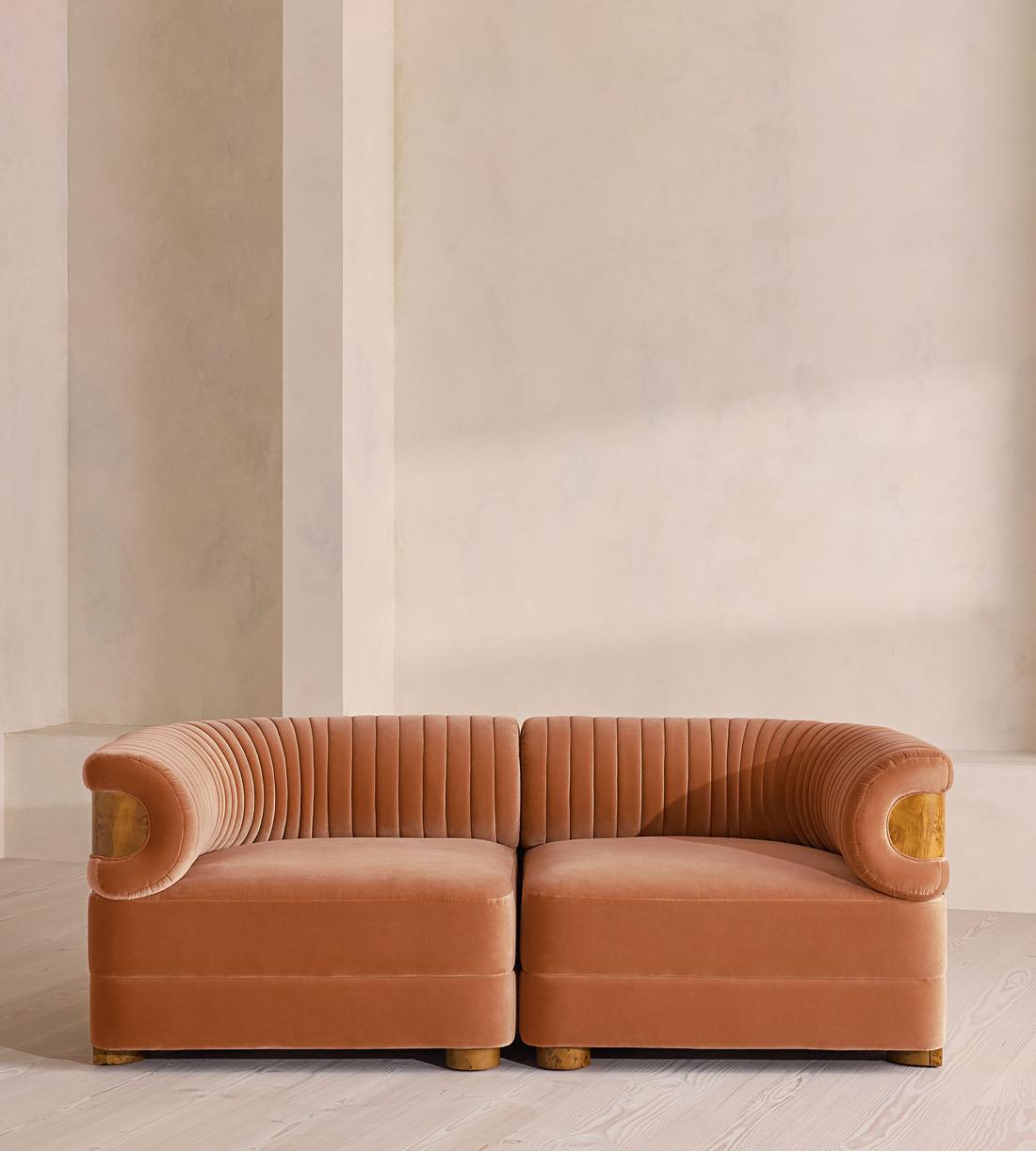 Caleb Modular Three Seater Sofa - Velvet - Antique Rose - Dark Burl - UK - Listing - Image 1
