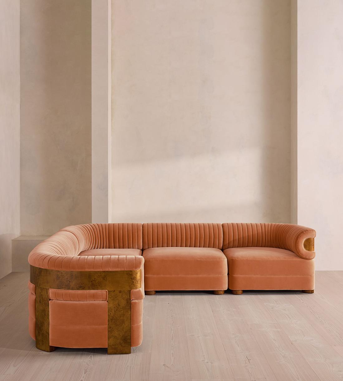 Caleb Modular Corner Sofa - Velvet - Antique Rose - Dark Burl - UK - Listing - Image 2