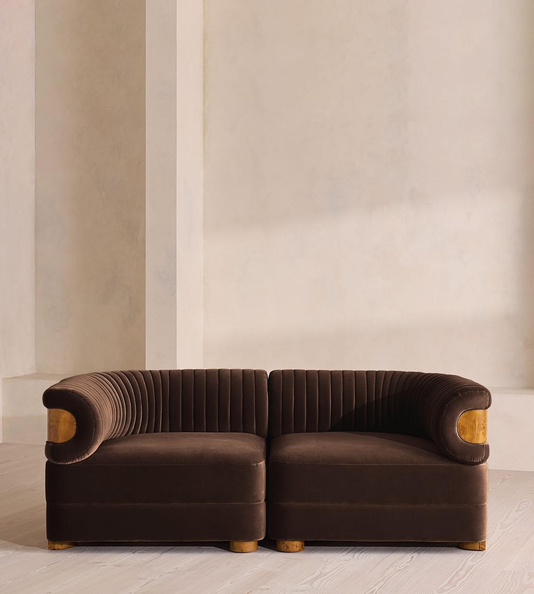 Caleb Modular Three Seater Sofa - Velvet - Chocolate - Dark Burl - UK - Listing - Image 1