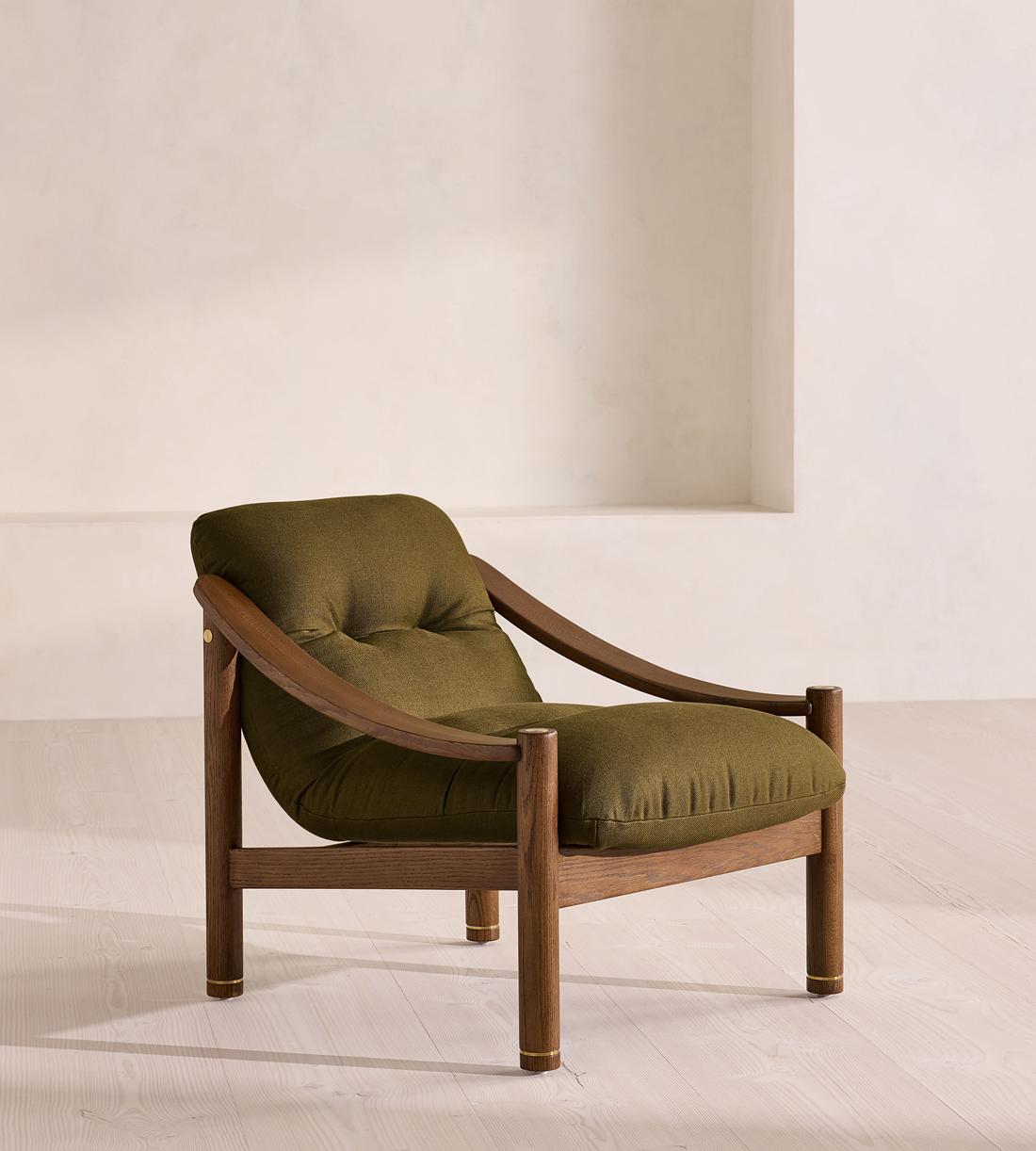 Karine Armchair - Dark Stain - Linen - Olive - UK - Listing - Image 1