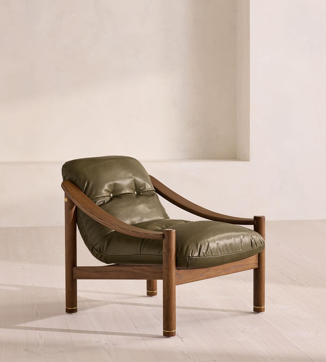 Karine Armchair - Dark Stain - Leather - Moss - UK - Listing - Image 1
