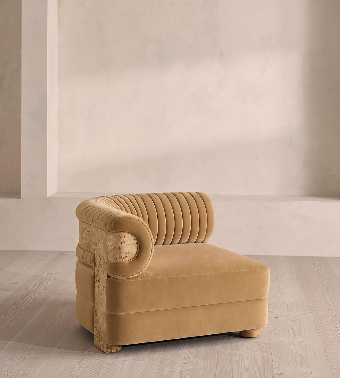 Caleb Modular Sofa - Left Arm Module - Velvet - Camel - Blonde Burl - UK - Image 1