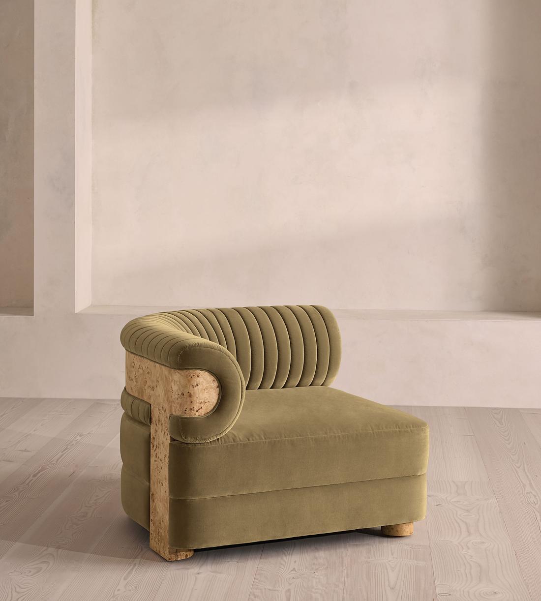 Caleb Modular Sofa - Left Arm Module - Velvet - Lichen - Blonde Burl - UK - Image 1