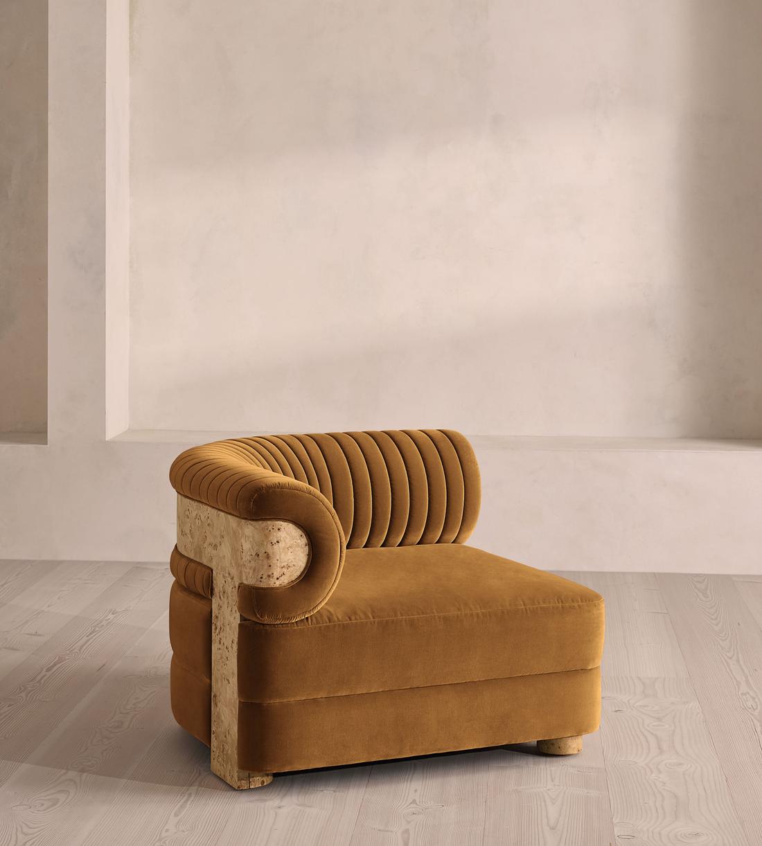 Caleb Modular Sofa - Left Arm Module - Velvet - Mustard - Blonde Burl - UK - Image 1