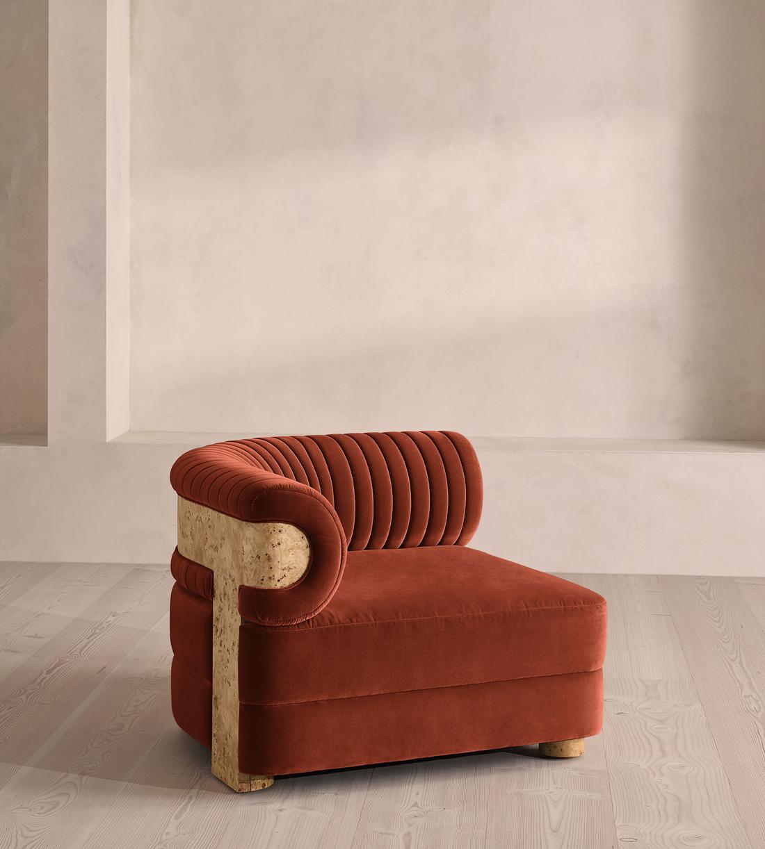 Caleb Modular Sofa - Left Arm Module - Velvet - Rust - Blonde Burl - UK - Image 1