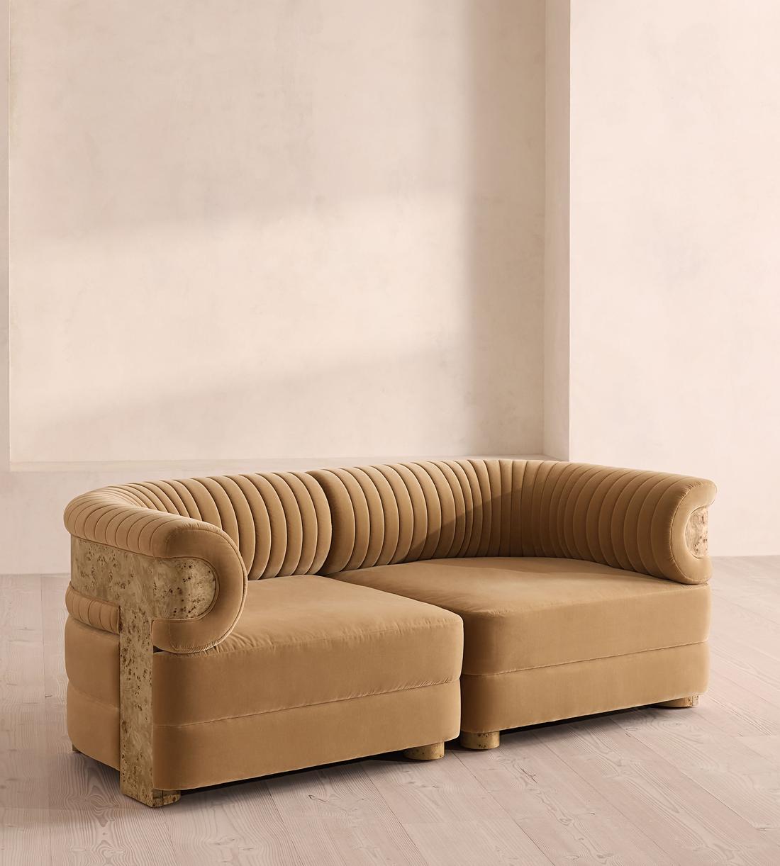 Caleb Modular Three Seater Sofa - Velvet - Camel - Blonde Burl - UK - Listing - Image 2