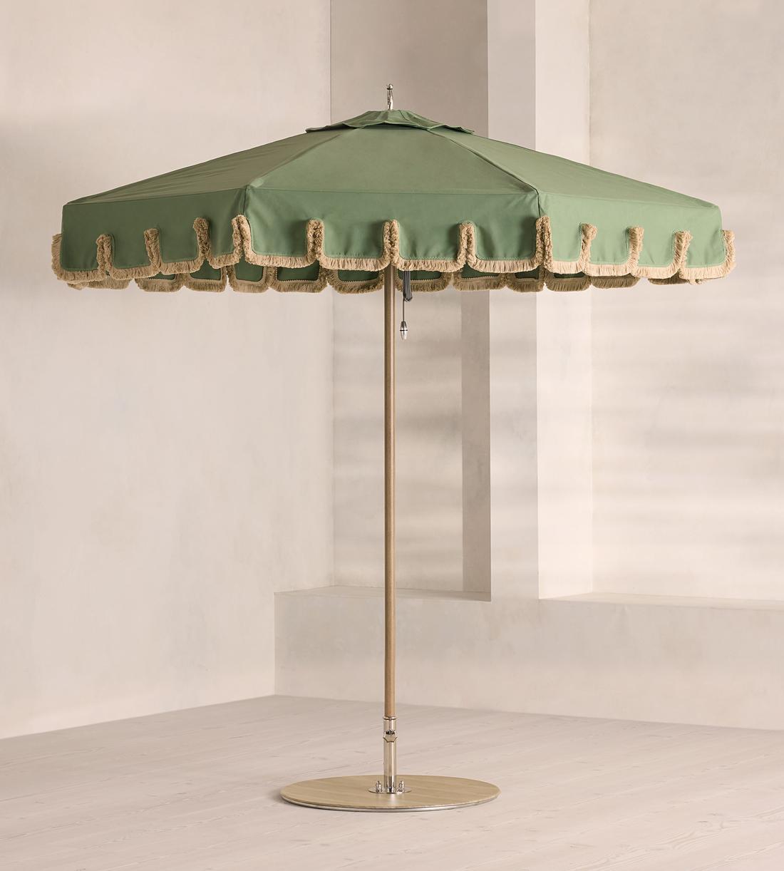 Tuuci Outdoor Parasol - Octagon 2.25m Fringed Sage - Roman Valance - Lifestyle - Image 1