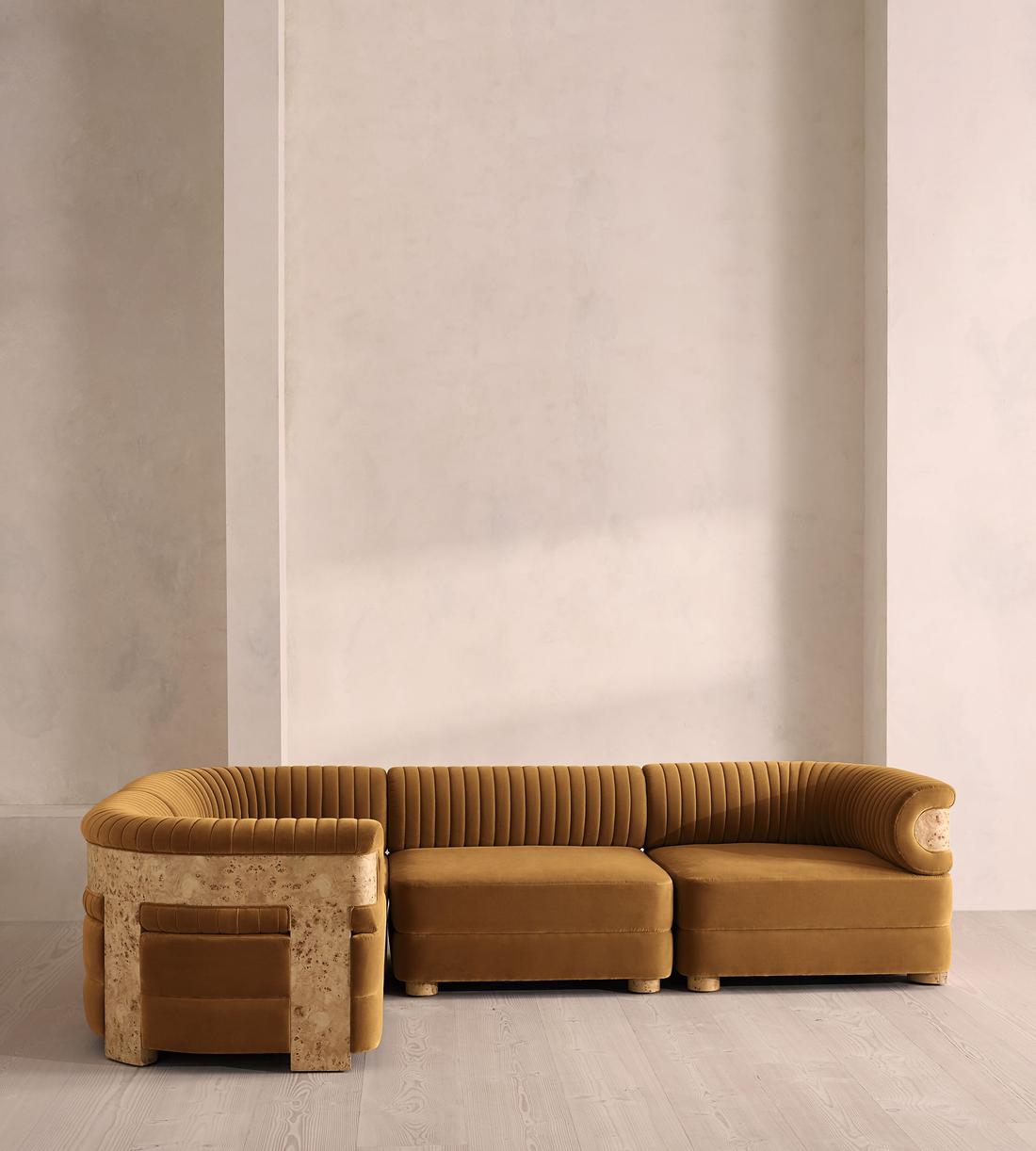 Caleb Modular L-Shape Sofa - Velvet - Mustard - Blonde Burl - UK - Listing - Image 2
