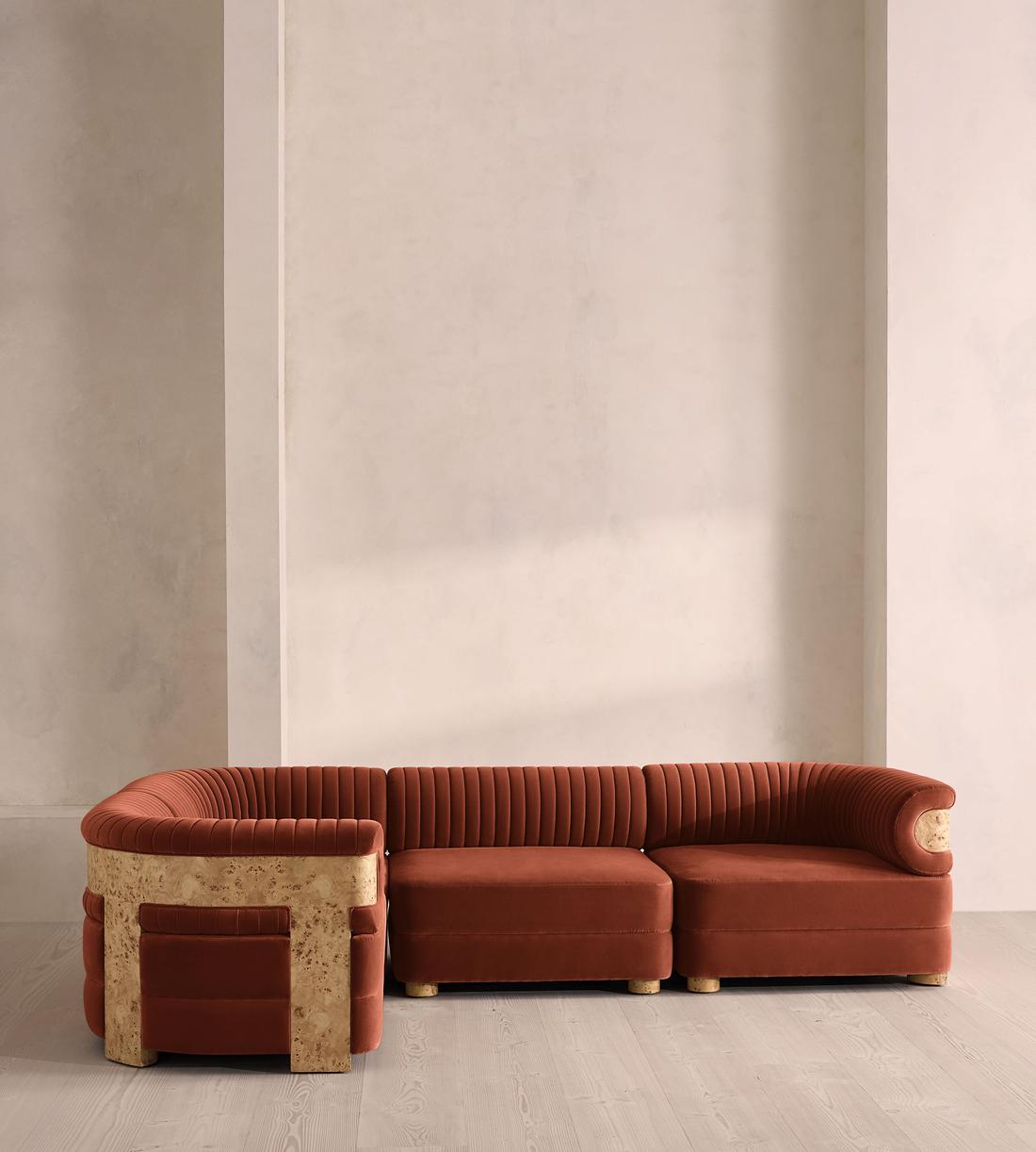 Caleb Modular L-Shape Sofa - Velvet - Rust - Blonde Burl - UK - Listing - Image 2