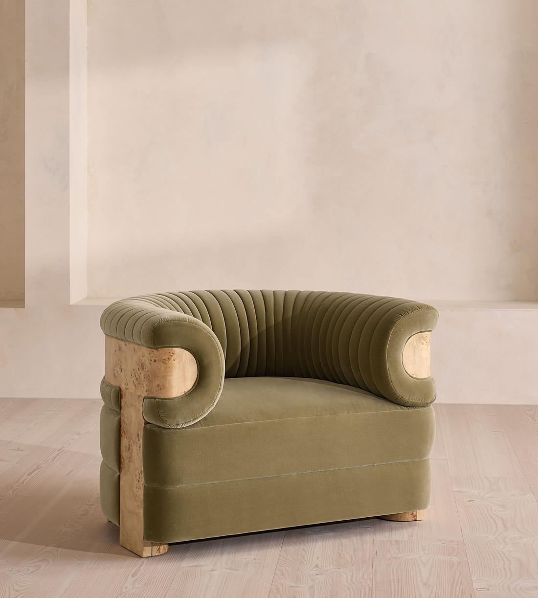 Caleb Armchair - Blonde Burl - Velvet - Lichen - US - Listing - Image 1
