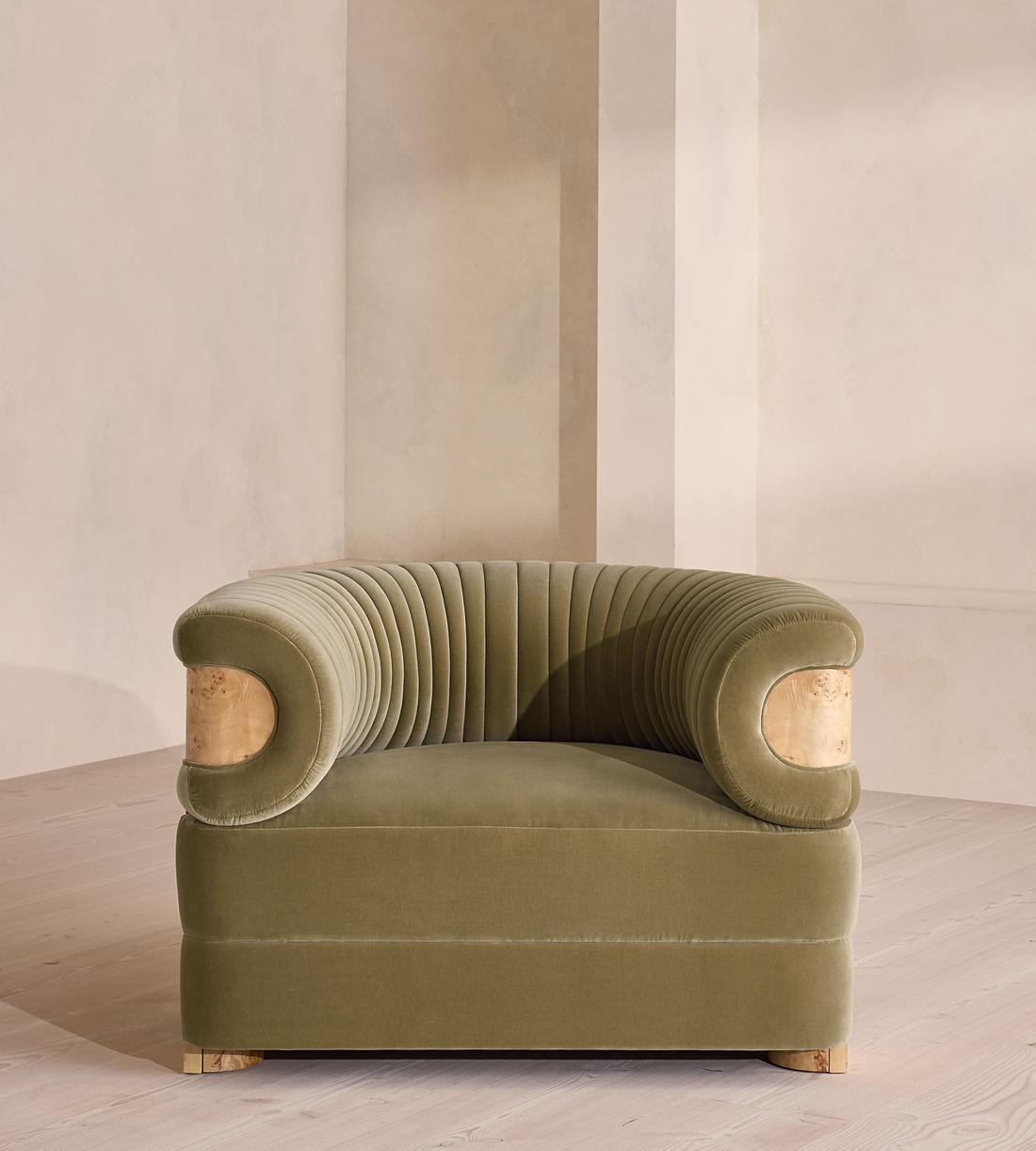 Caleb Armchair - Blonde Burl - Velvet - Lichen - US - Listing - Image 2