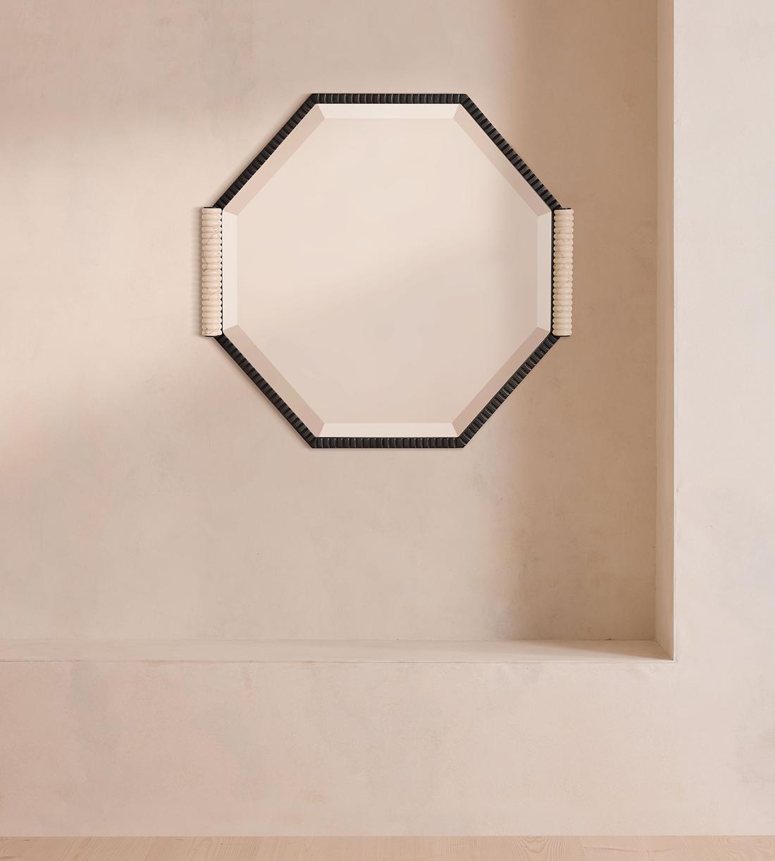 Welton Wall Mirror - Blackened Brass & Travertine - Extra Small - Listing - Image 1