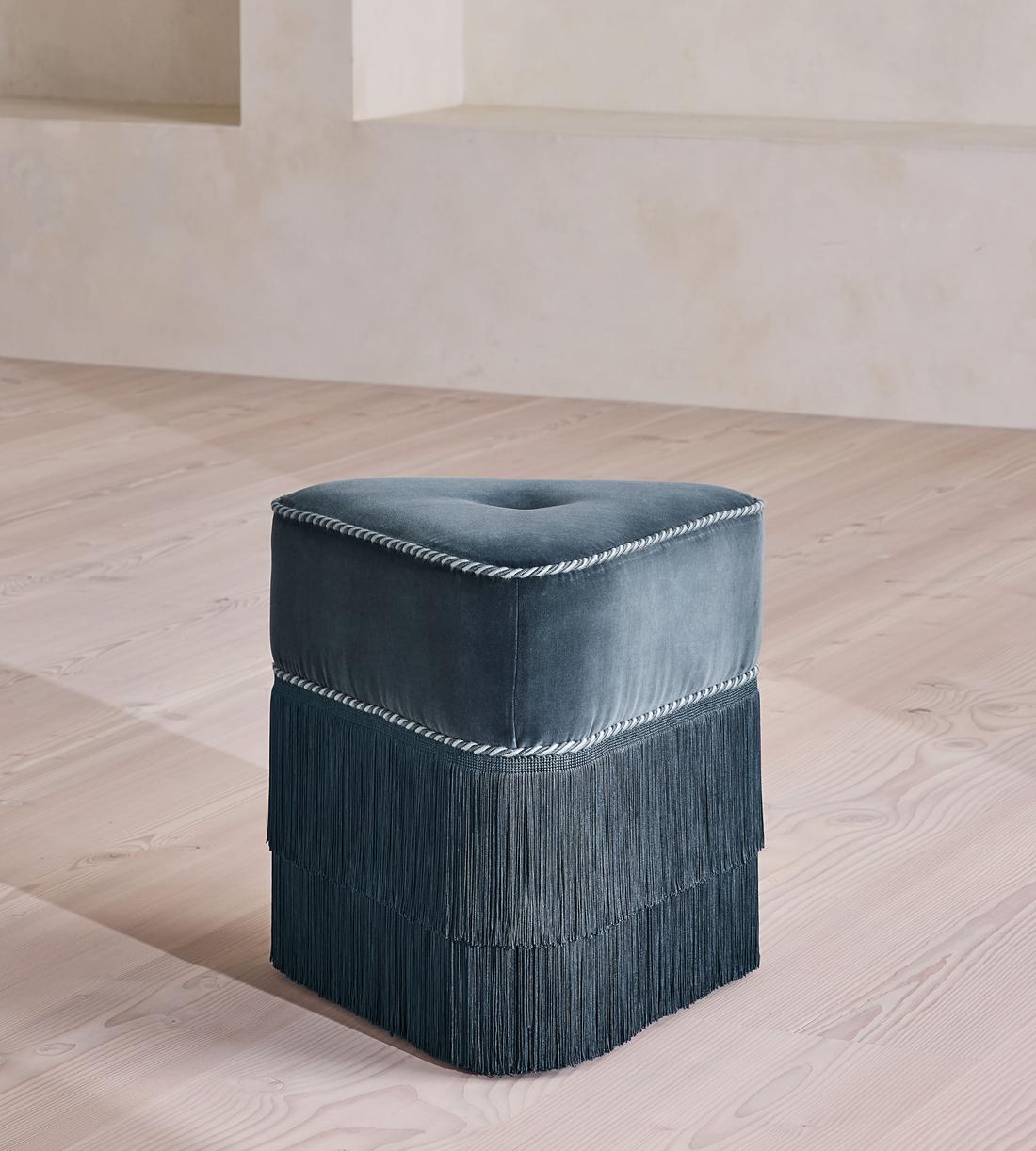 Marta Footstool - Velvet - Grey Blue - US - Listing - Image 1