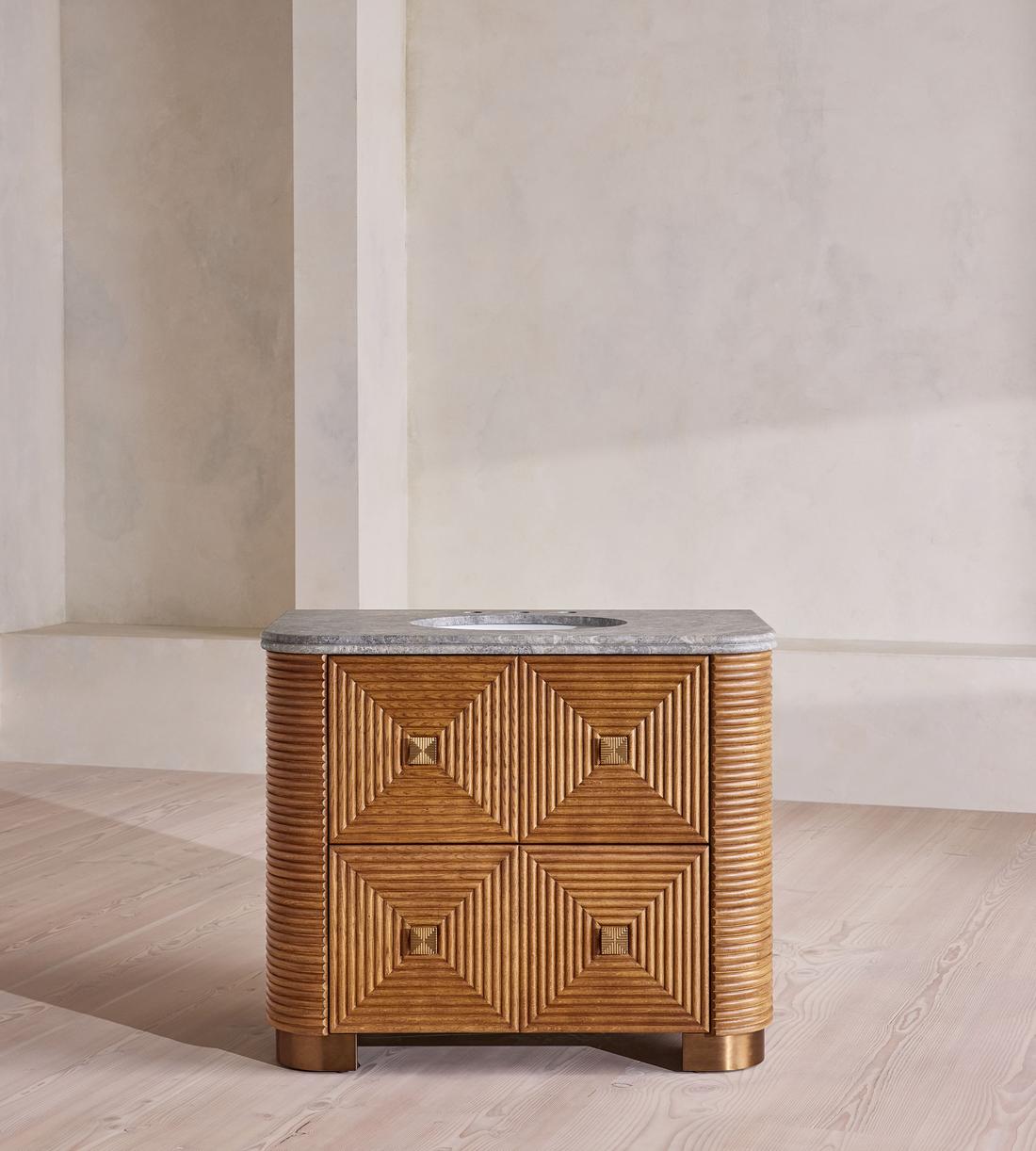 Kingsley Single Vanity Unit - Grey Emperador Marble - Listing - Image 1