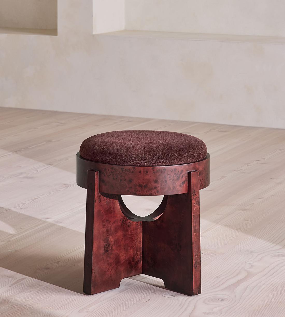 Dalton Burl Footstool - Linen Chenille - Bordeaux - UK - Listing - Image 2