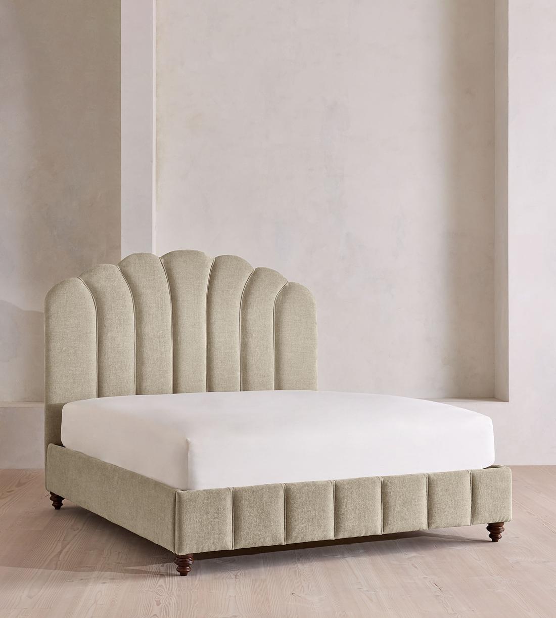 Manette Bed - King - Linen Chenille - Stone - UK - Listing - Image 1