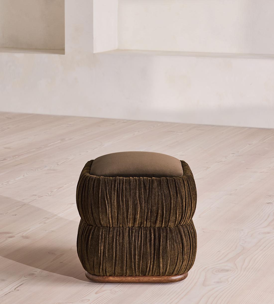 Tabitha Footstool - Linen Chenille & Velvet - Chocolate - US - Listing - Image 1