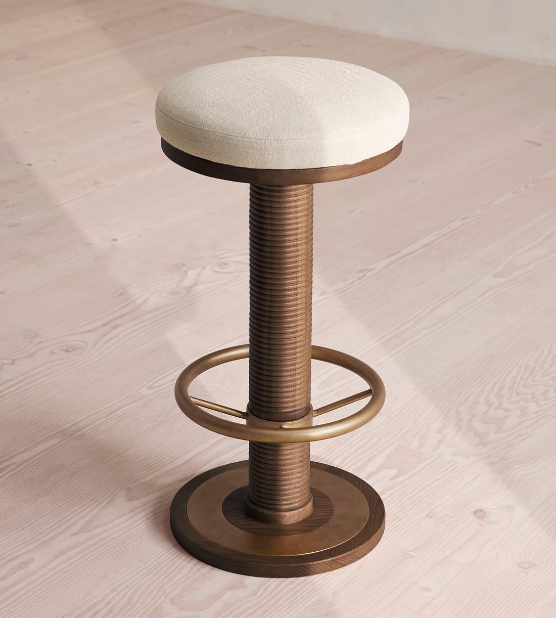 Bryden Tall Barstool - Dark Oak - Linen - Natural - UK - Listing - Image 2