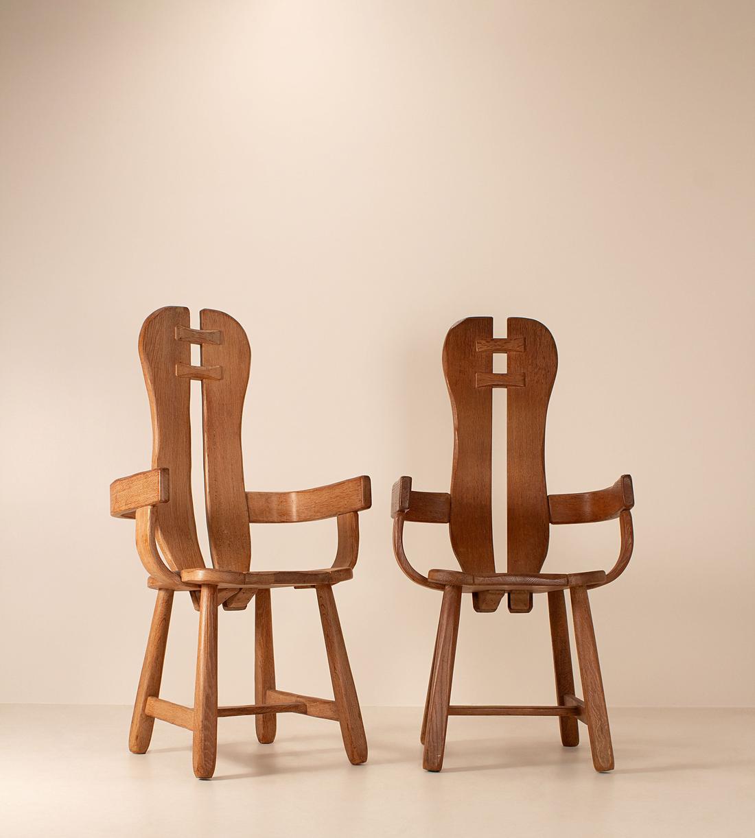 Vintage Pair of De Puydt Brutalist Arm Chairs - Oak - Listing - Image 1