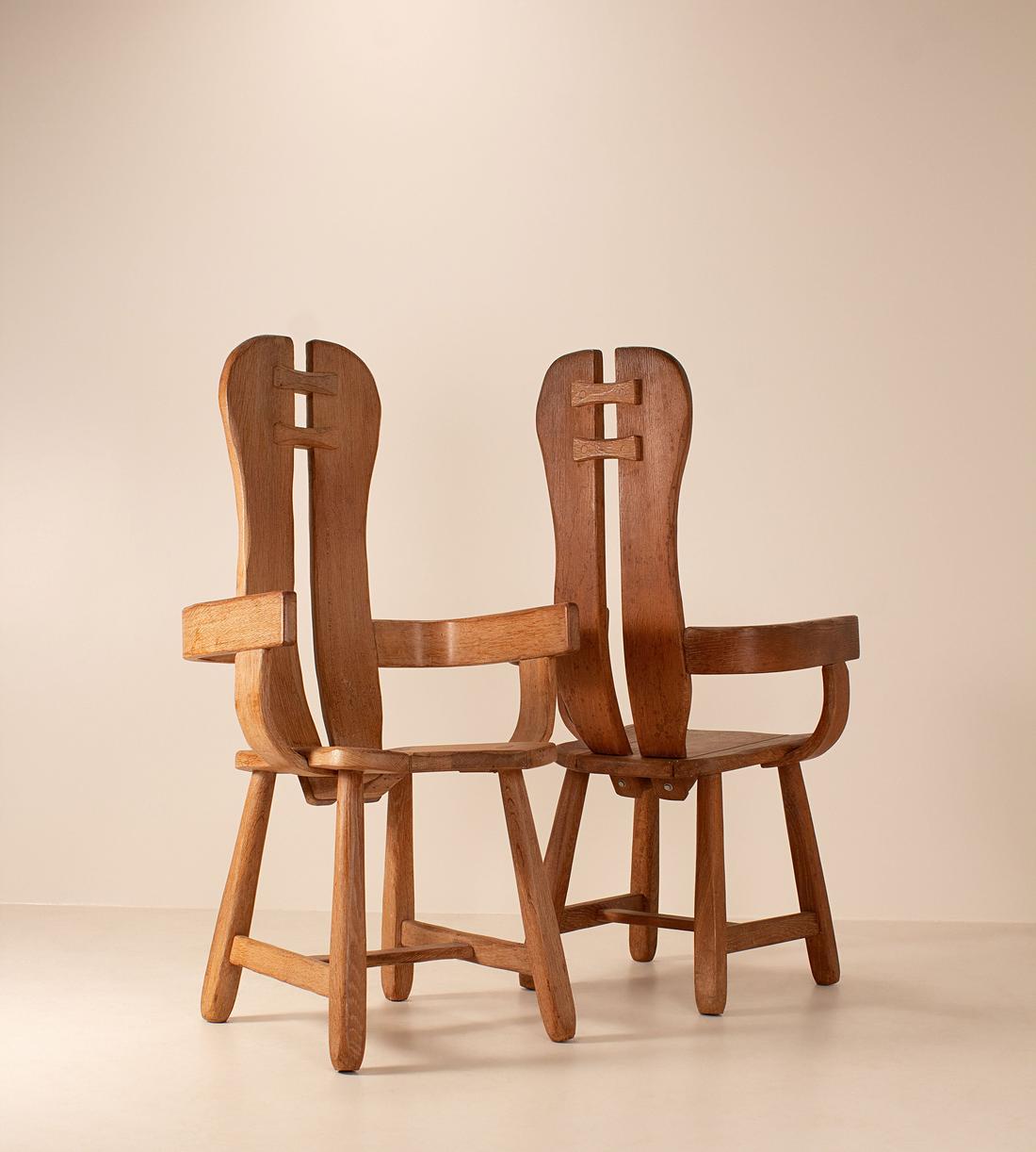 Vintage Pair of De Puydt Brutalist Arm Chairs - Oak - Images - Image 3