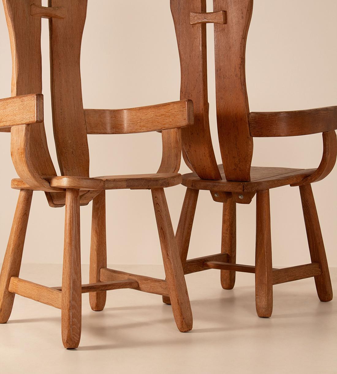 Vintage Pair of De Puydt Brutalist Arm Chairs - Oak - Images - Image 4