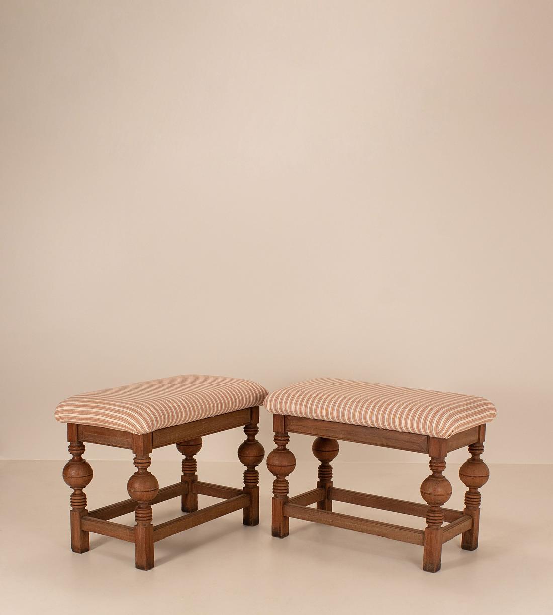 Vintage Pair of Brutalist Bed Stools - Rust Stripe - Italy - Listing - Image 2