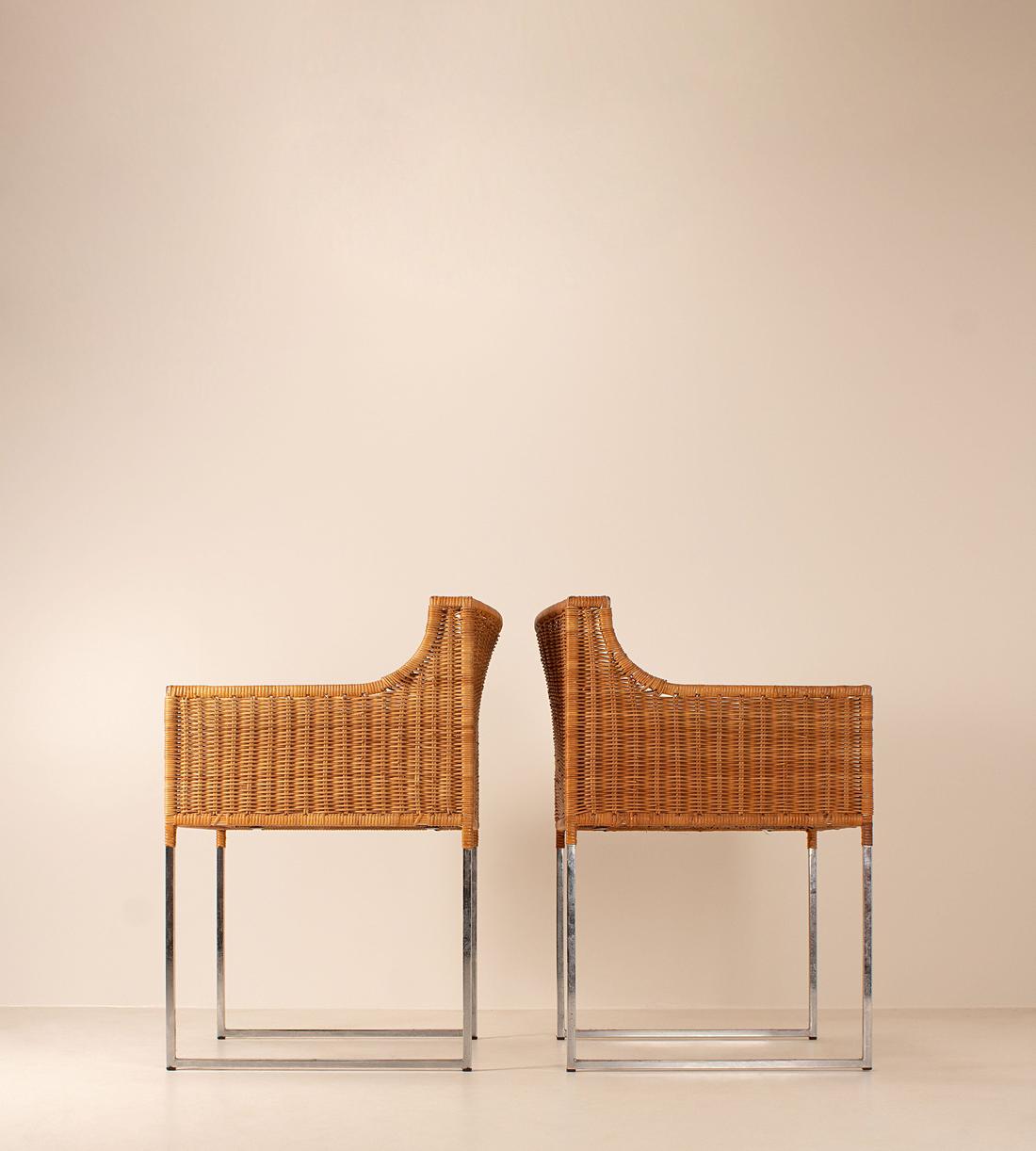 Vintage Mid Century Chairs - Wicker and Chrome - Set of Four - Lifestyle - Image 3