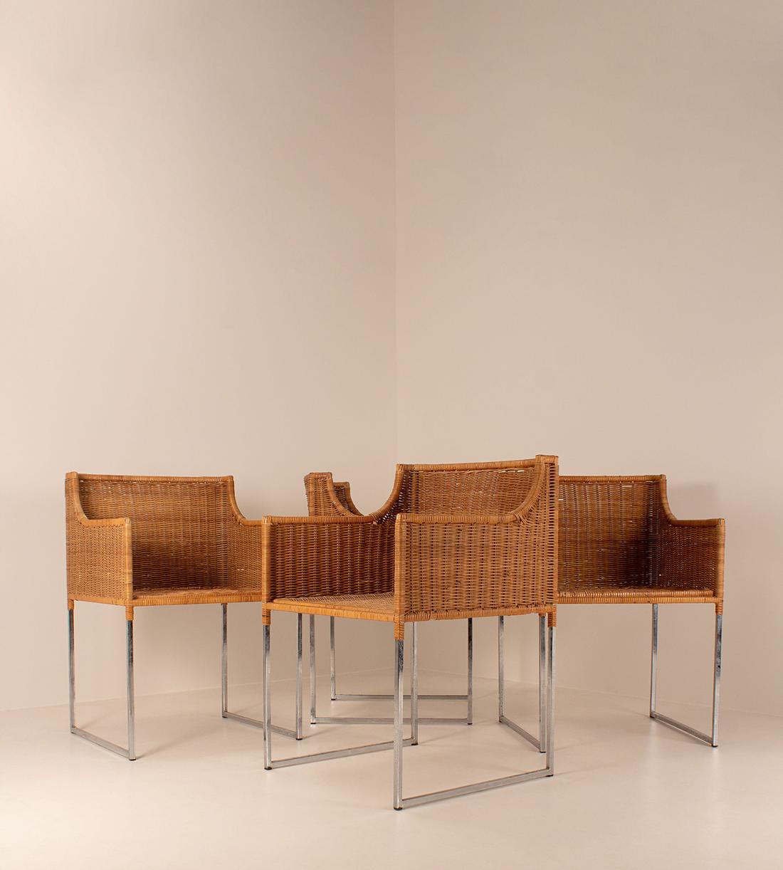 Vintage Mid Century Chairs - Wicker and Chrome - Set of Four - Listing - Image 1