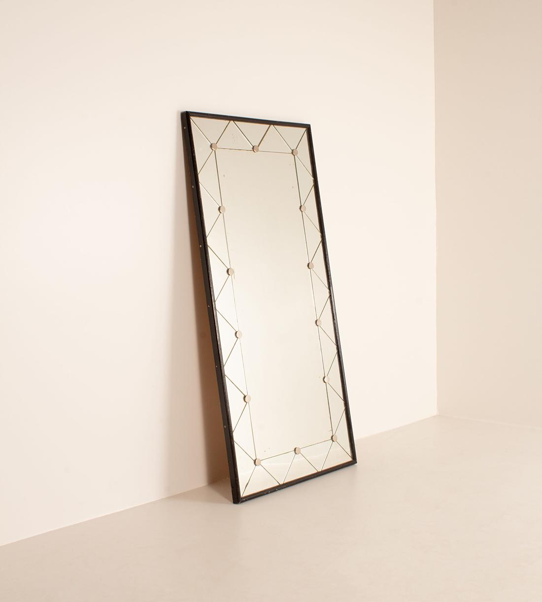 Vintage Studded Mirror - Ebonised Wood and Chrome - France - Listing - Image 1
