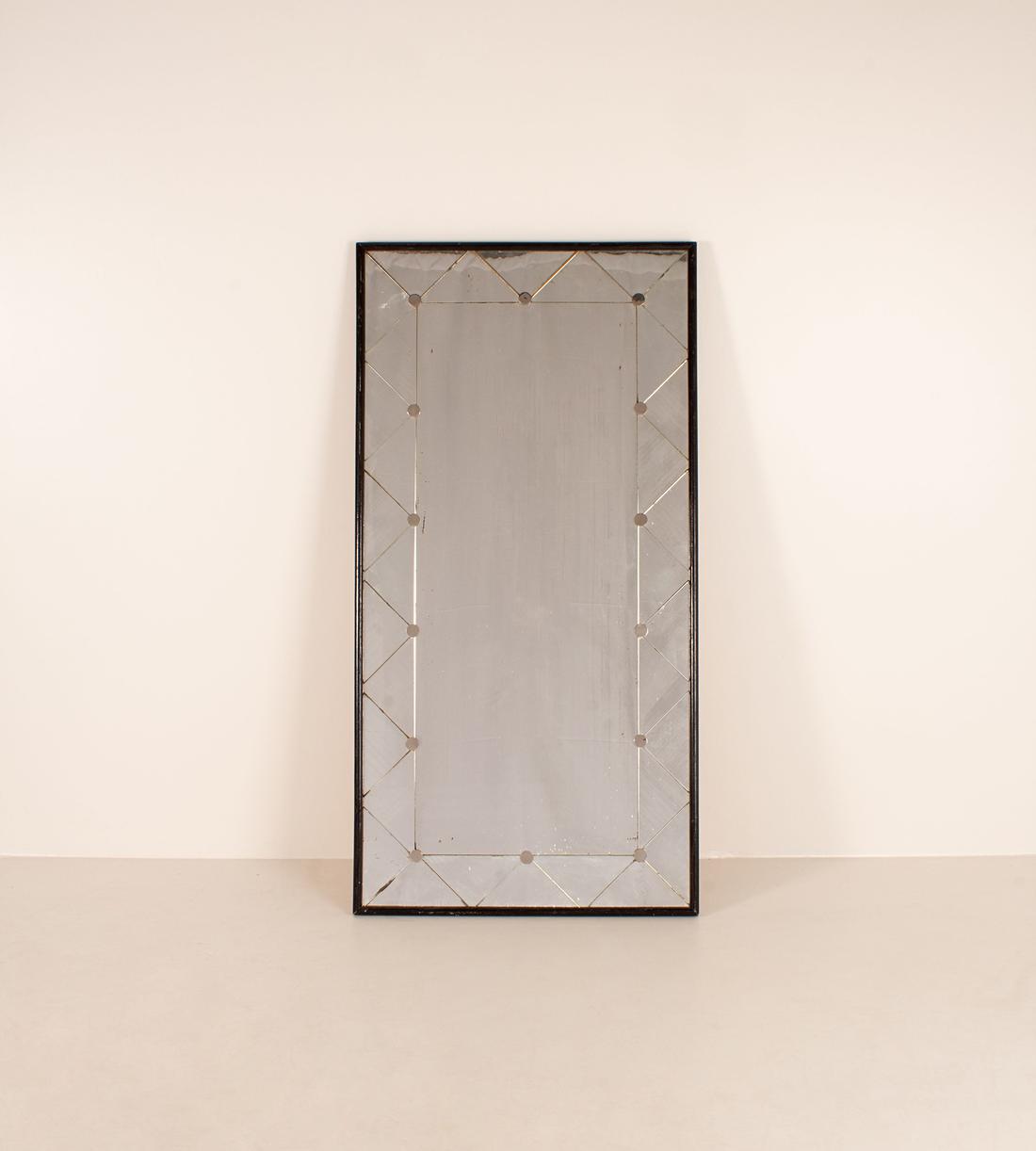 Vintage Studded Mirror - Ebonised Wood and Chrome - France - Listing - Image 2