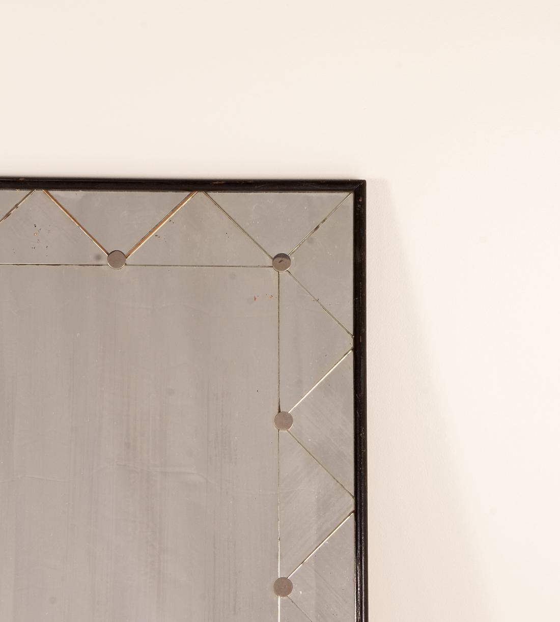 Vintage Studded Mirror - Ebonised Wood and Chrome - France - Images - Image 3