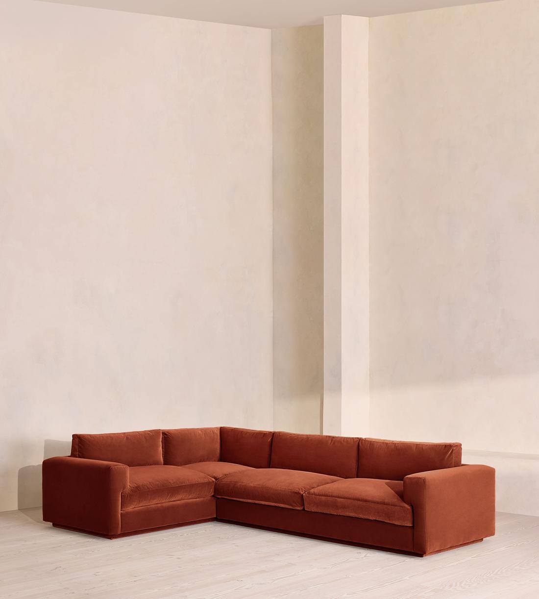 Mossley Right L-Shape Sofa - Velvet - Rust - Listing - Image 1