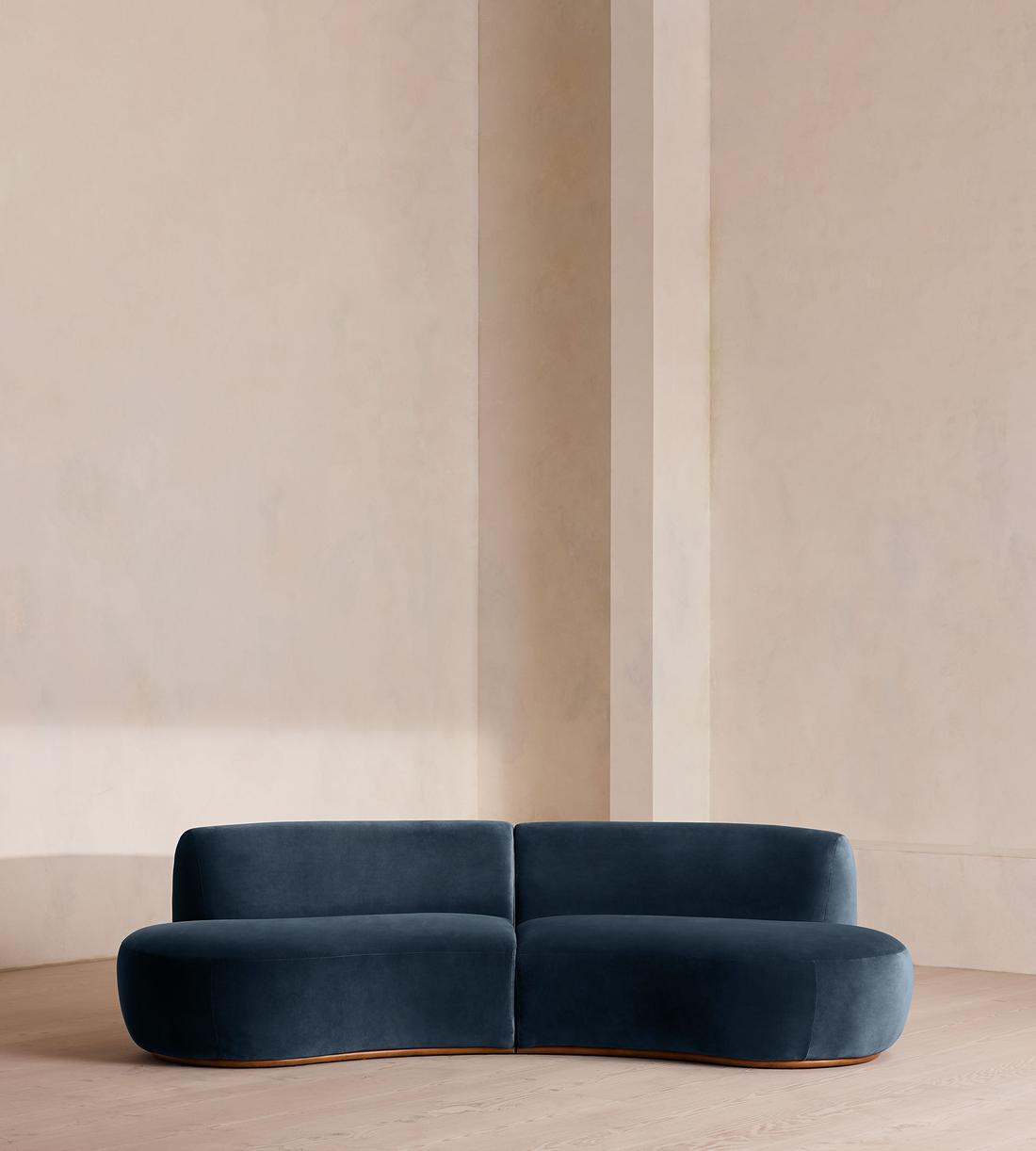 Aline Serpentine Sectional Sofa - Three Seater - Royal Blue Velvet - US - Listing - Image 1