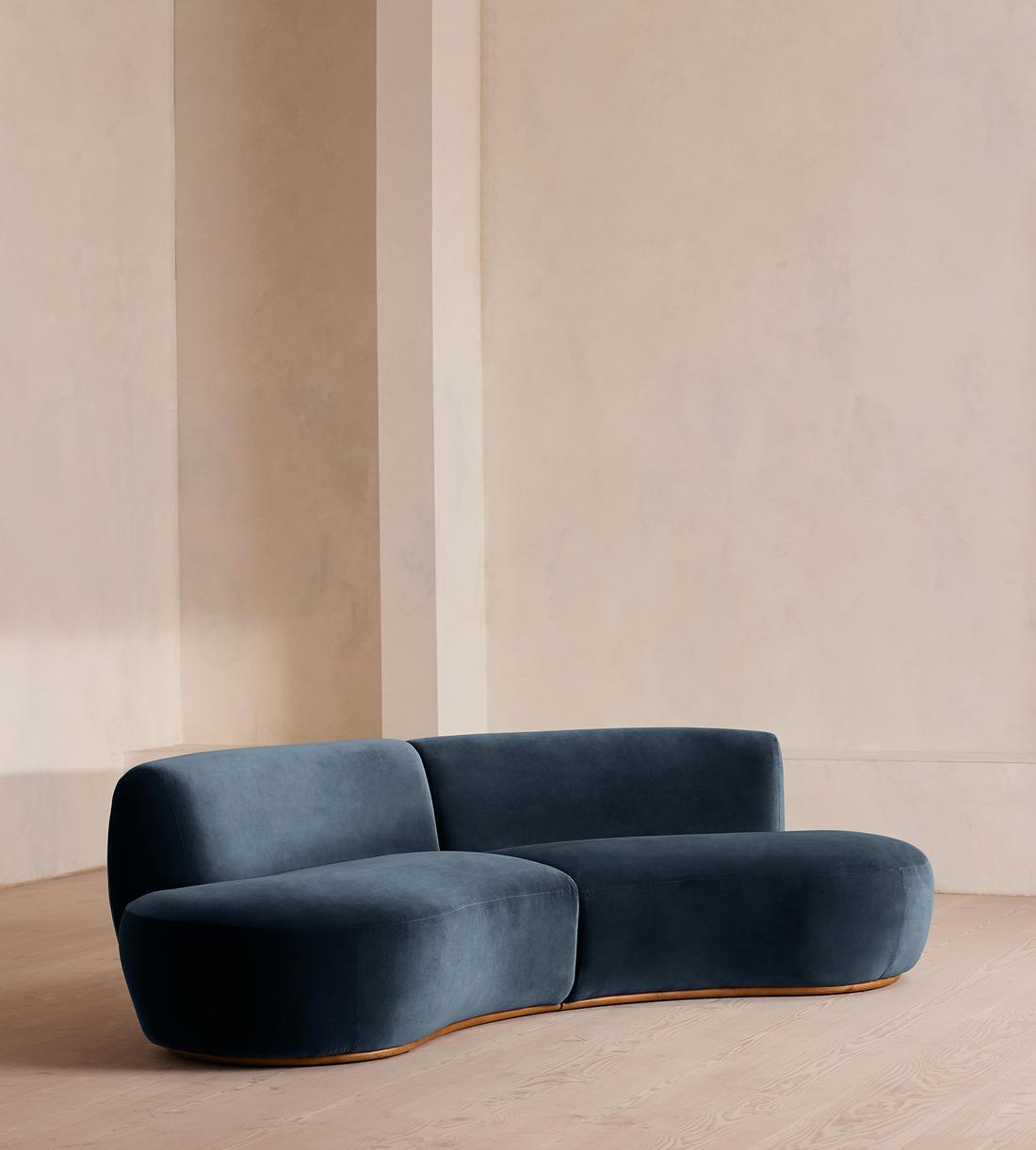 Aline Serpentine Sectional Sofa - Three Seater - Royal Blue Velvet - US - Listing - Image 2