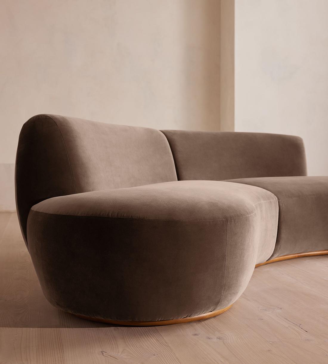 Aline Serpentine Sectional Sofa - Three Seater - Taupe Velvet - US - Images - Image 5